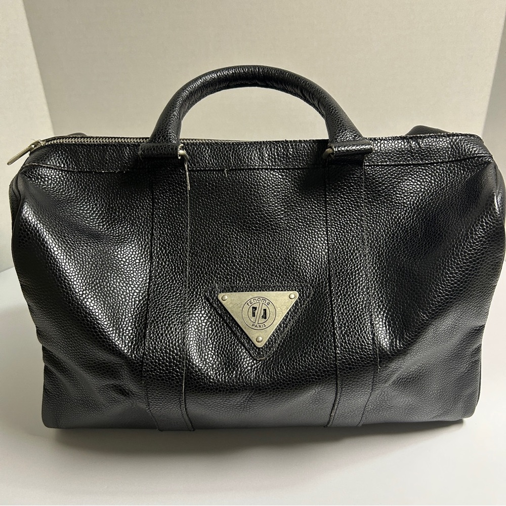 Vintage Renoma Paris Black Leather Small Boston Bag Zip Closure